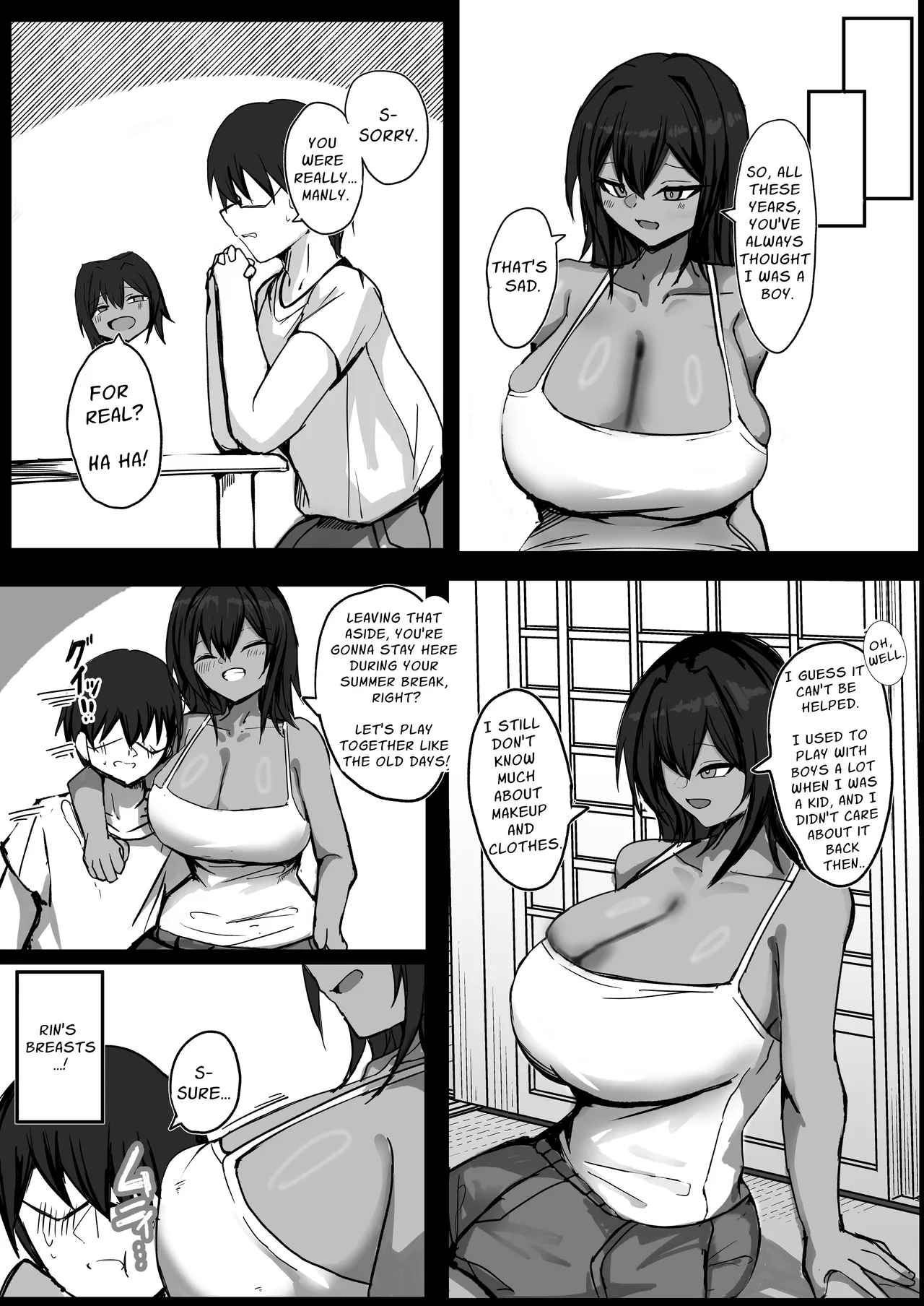 Mukashi Otoko dato Omotteta Kasshoku Bakunyuu Osananajimi to H Suru Hon Zenpen | Sex With My Tanned Busty Friend Who I Used To Think Was A Guy - Page 6