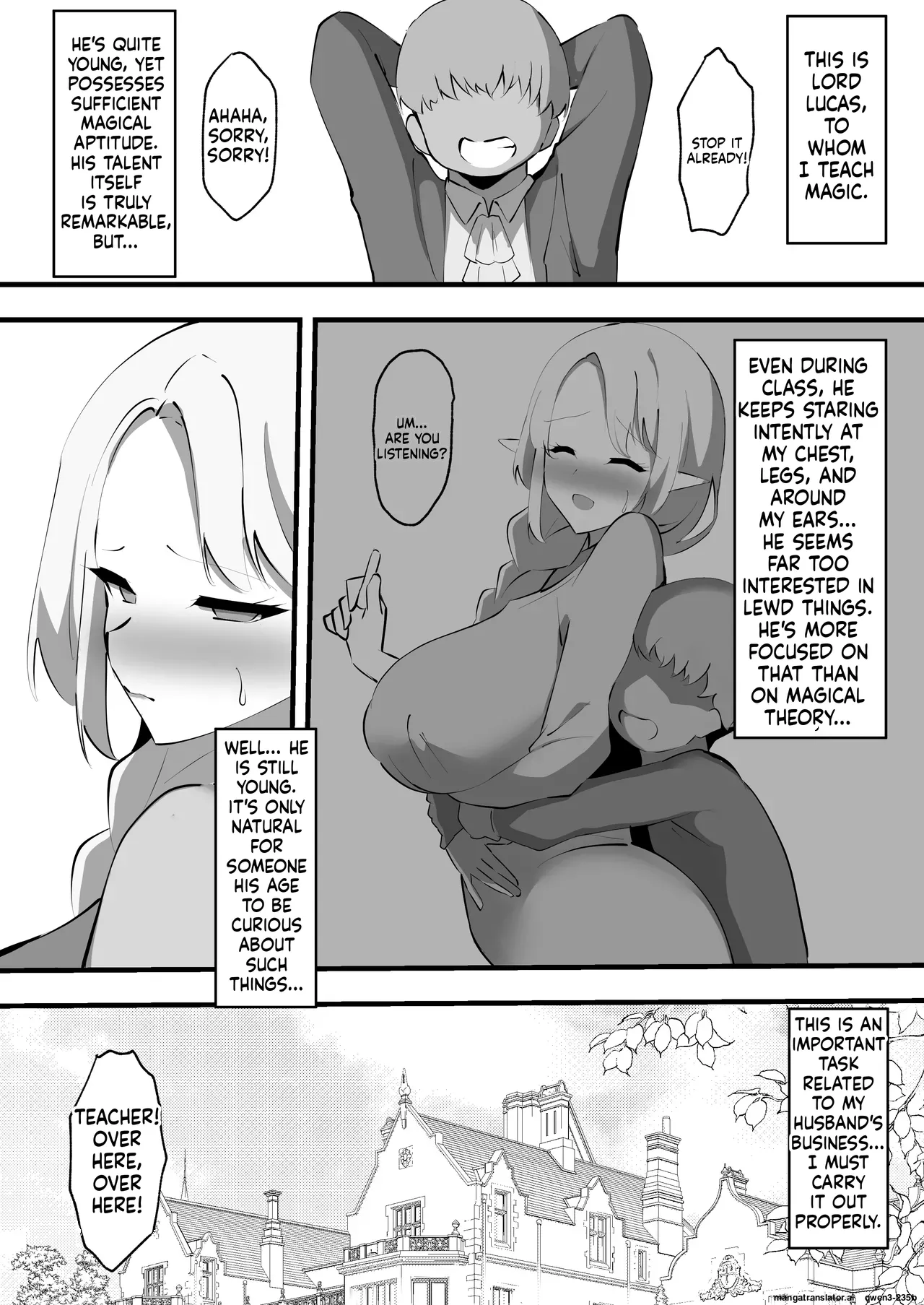 Inraku Mahou Jugyou ~Hitozuma Elf wa Ero Gaki Kizoku no Haramase Nikubenki~ - Page 3